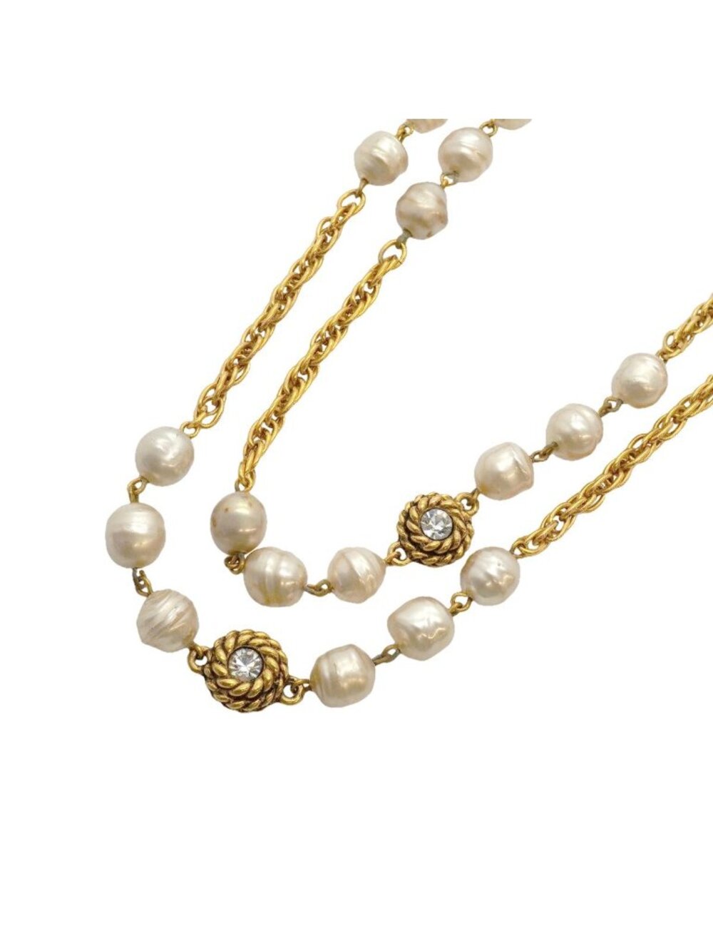 Chanel Necklace Vintage CC Logo Gold Plated Faux Pearl Rhinestone